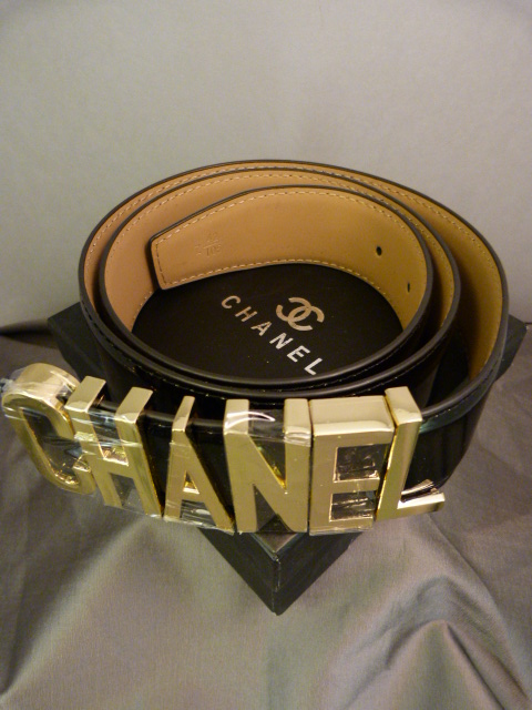 Chanel style black belt in box
