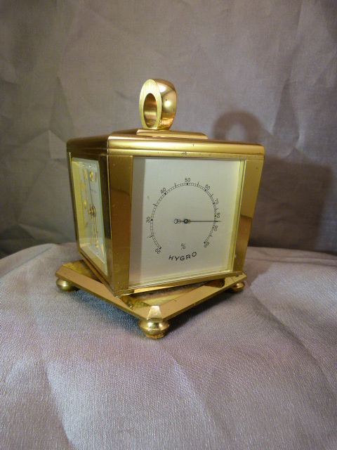 Tiffany and Co Brass eight day Desk clock on Rotating Art Deco base with circular handle. Four Faces - Image 4 of 20