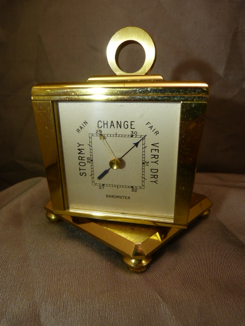 Tiffany and Co Brass eight day Desk clock on Rotating Art Deco base with circular handle. Four Faces - Image 3 of 20