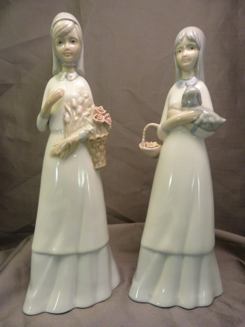 Pair of Lladro style figures of ladies, Two Royal Crown Derby - two handled cups commissioned by - Image 9 of 11