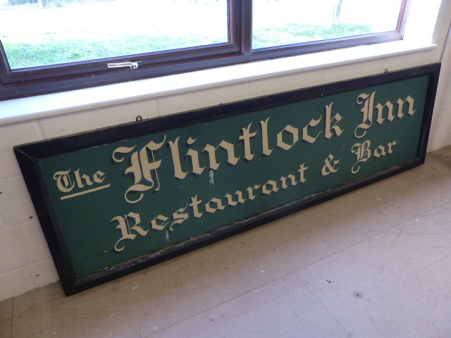 Flintlock Inn 'Bar and Restaurant' sign - handpainted on metal with wooden frame - Image 2 of 2