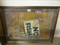 Watercolour and Pastel drawing by Peter R Holmes of Kingfisher's Fishing in an area which is 'No