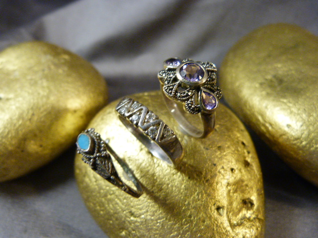 Two Silver dress rings and 1 other. Size approx UK - M and USA 6. (1) approx 47mm wide band with - Image 3 of 3