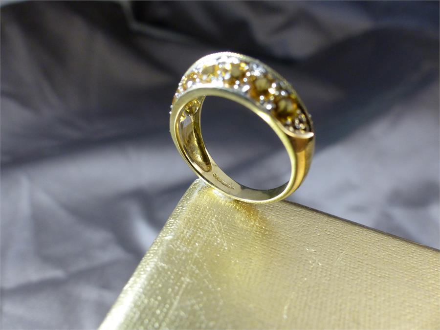 9ct QVC double row 14 stone Citrine Ring. Size UK - M and USA - 6. Weight approx 3.1g - Image 5 of 6