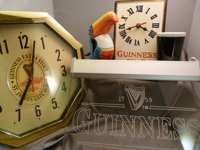 Guiness Toucan advertising clock, Another wall clock for Guiness and an Advertising bar light up
