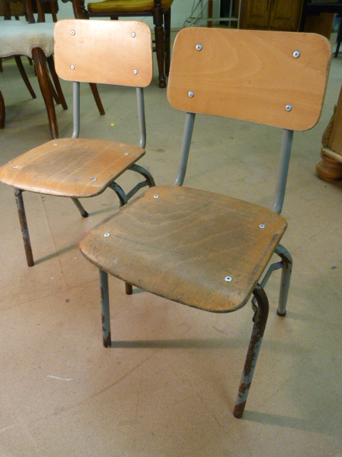 Metal and teak pair of childrens sunday school style chairs - Image 2 of 3