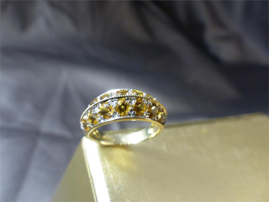 9ct QVC double row 14 stone Citrine Ring. Size UK - M and USA - 6. Weight approx 3.1g - Image 2 of 6