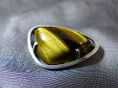 Modernist silver brooch by African Designer WWL with tigers eye stone c1950's