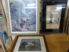 Oil on board of a European street scene, and one other, A print by H Sperling 'Three of a Kind' also