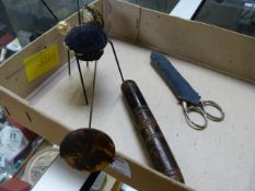 Three various clothes pins - 1 topped with tortoise shell head and inlaid with brass, another