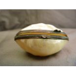 Victorian Mother of pearl snuff box with metal mounts - condition report - no cracks to shell