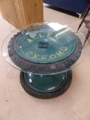 Small coffee table made from Allen Wheels.