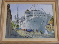 Harley Crossley - "M V Victoria ", signed; oil on canvas, 40 x 30.5cms