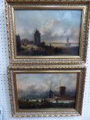 Pair of early 19thC oils of village fishing scenes