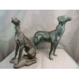 Cast Metal figure of a Greyhound and one other carved from wood. - neither marked.