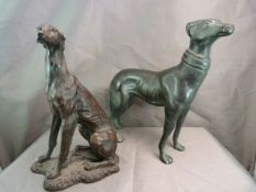 Cast Metal figure of a Greyhound and one other carved from wood. - neither marked.