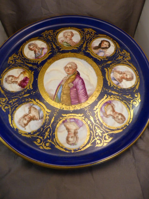 SEVRES - Large Antique French Sevres charger depicting Louis XVI and his wives. Stamped Verso by the