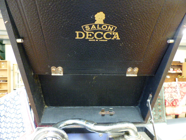 Black case Decca 10 Salon picnic gramaphone with side handle and LP storage compartment - Image 3 of 4