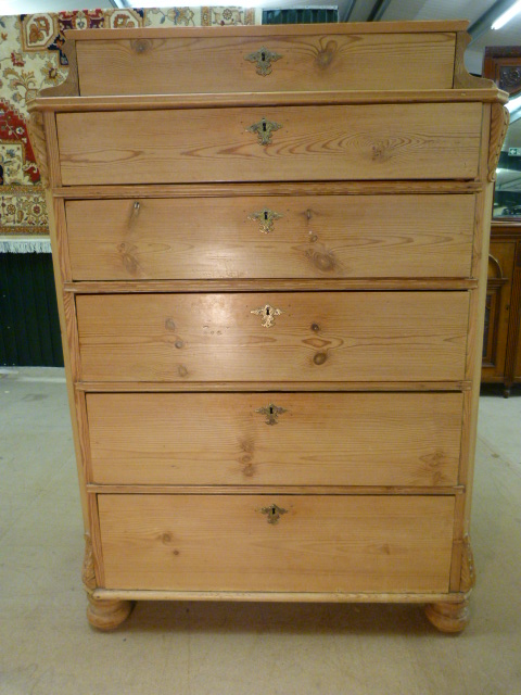 Tall antique pine chest of drawers