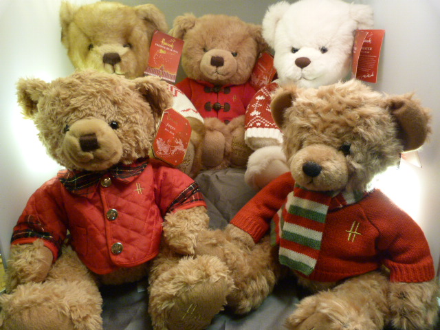 Five various collectible Harrods Teddy Bears - Harrods 2010, Harrods 2012, Harrods 2011, Harrods