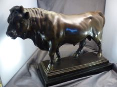 AFTER BARYE - Bronze figure of a standing Bull, signature to base. Length - 48.5cm, Height - 33cm.