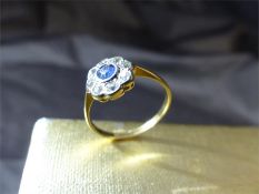 A Victorian 18ct Gold Sapphire and Diamond Daisy Cluster Ring. The 'Daisy' head measures approx