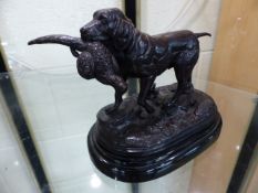 Bronze sculpture of a Retriever with a pheasant in its mouth by Paul Edouad Delabrierre 1829 - 1912