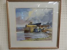 David Clarke: Original watercolour entitled "Newlyn" approx. 39cm x 36cm