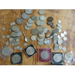 Collection of various silver coins to include selection of sixpences, Crowns and other silver