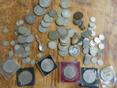 Collection of various silver coins to include selection of sixpences, Crowns and other silver