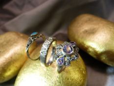 Two Silver dress rings and 1 other. Size approx UK - M and USA 6. (1) approx 47mm wide band with