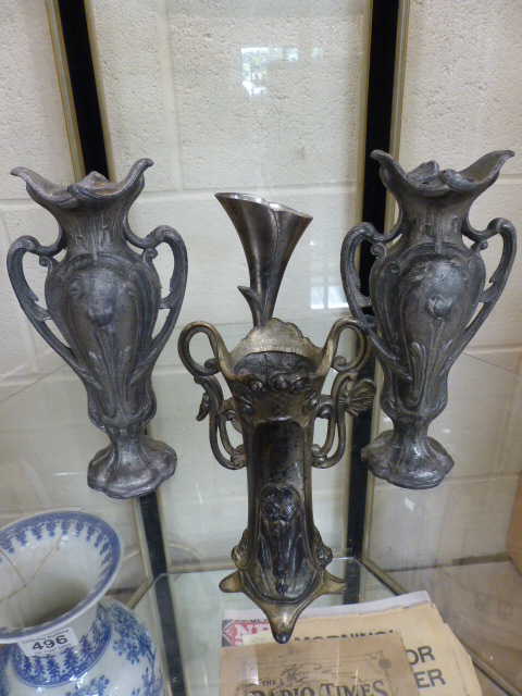 Four Art Nouveau metalware vases