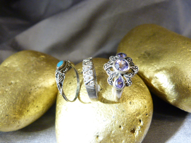 Two Silver dress rings and 1 other. Size approx UK - M and USA 6. (1) approx 47mm wide band with - Image 2 of 3