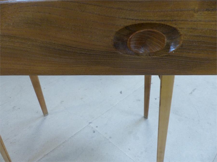 Ercol 'Windsor' light elm desk with single drawer and two raised drawers above on tapering splayed - Image 4 of 4