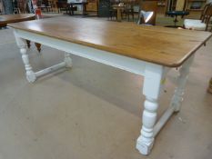Large painted pine farmhouse table with stripped pine top