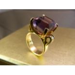 14K Gold contemporary 1970's design Amethyst Ring. The approx 7.5carat Amethyst measures approx 11mm