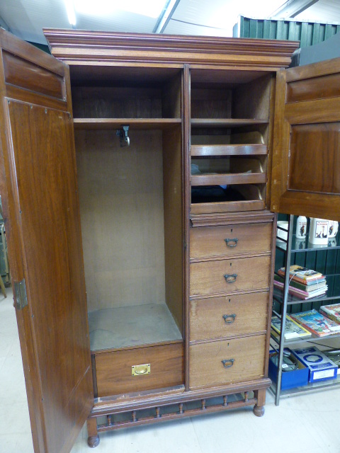 Arts and Crafts inlaid mahogany wardrobe with three graduating drawers below a single cupboard on - Image 2 of 2