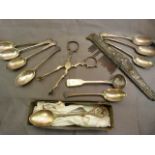 Set of eight hallmarked silver teaspoons 1897, along with matching sugar nips. also to include a