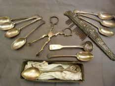 Set of eight hallmarked silver teaspoons 1897, along with matching sugar nips. also to include a