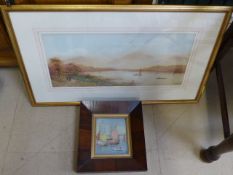 L. Lewis Watercolour signed Lower right corner depicting sailing boats on a Lake with walkers -