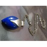 Silver (925) Lapis Lazuli Modernist Pendant, the tear drop shaped stone measures approx 27.5mm x
