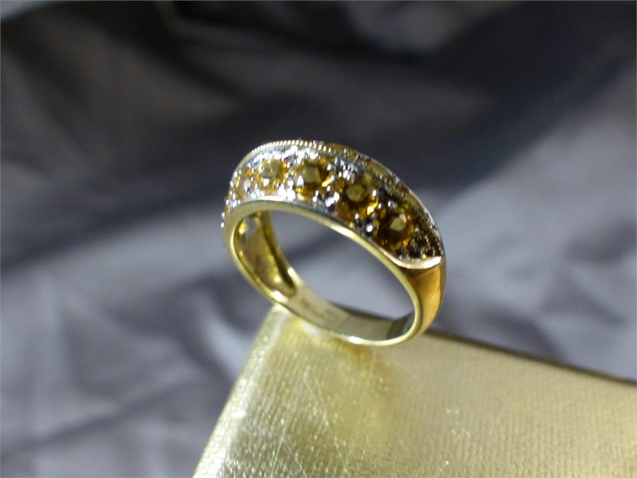 9ct QVC double row 14 stone Citrine Ring. Size UK - M and USA - 6. Weight approx 3.1g - Image 6 of 6