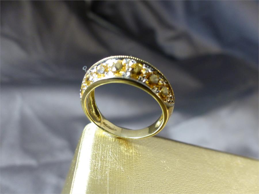 9ct QVC double row 14 stone Citrine Ring. Size UK - M and USA - 6. Weight approx 3.1g - Image 3 of 6