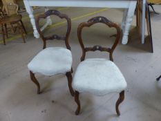 Pair of Edwardian balloon back style chairs with pierced hole to top band