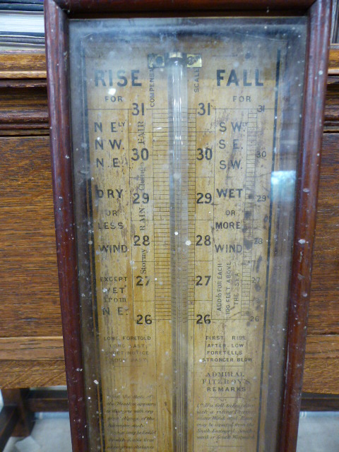 Unusual oak cased Victorian Barometer, instructions written inside the case . Maker G.P - Image 6 of 7