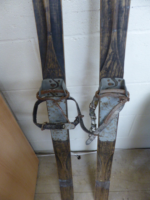 Pair of children's vintage oak Ski's with metal boot fixing's C 1900's - Image 2 of 3