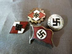 Four WW2 German Enamel pin badges including Hitler Youth.