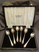 Set of six Hallmarked Birmingham silver coffee spoons in case by William Adams Ltd 1959 Total Weight