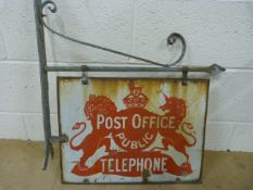 A good and early Post Office and Public Telephone double sided rectangular enamel sign, by Griffiths