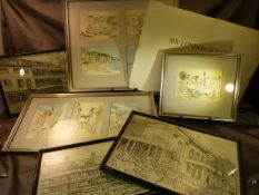 Various small framed watercolours mainly of French street scenes in Pen and Watercolour by Artist on